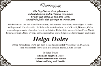Traueranzeige von Helga Doley von Super Sonntag Bernburg