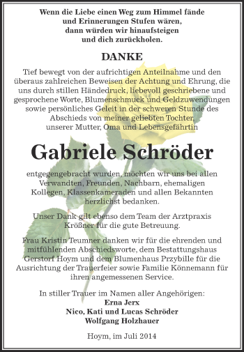 Traueranzeige von Gabriele Schröder von Super Sonntag Aschersleben