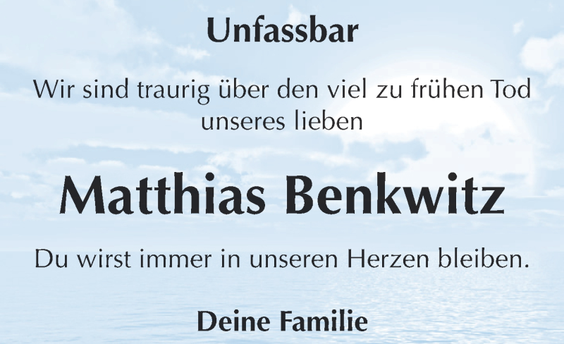  Traueranzeige für Matthias Benkwitz vom 10.08.2014 aus Super Sonntag Zeitz