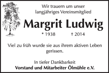Traueranzeige von Margrit Ludwig von Super Sonntag Dessau / Köthen