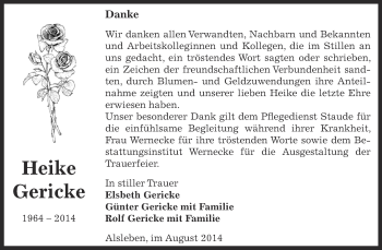 Traueranzeige von Heike Gericke von Super Sonntag Bernburg