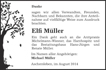 Traueranzeige von Elfi Müller von WVG - Wochenspiegel Aschersleben