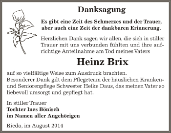 Traueranzeige von Heinz Brix von WVG - Wochenspiegel Bitterfeld