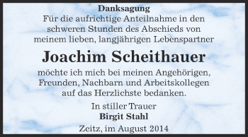 Traueranzeige von Joachim Scheithauer von Super Sonntag Zeitz