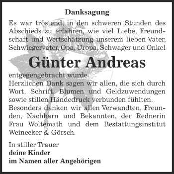 Traueranzeige von Günter Andreas von Super Sonntag Bernburg