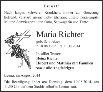 Traueranzeige von Maria Richter von Super Sonntag Merseburg