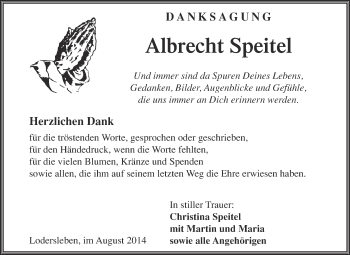 Traueranzeige von Albrecht Speitel von WVG - Wochenspiegel Merseburg