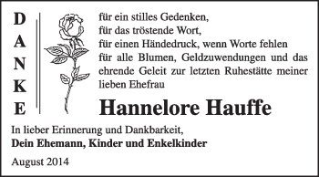 Traueranzeige von Hannelore Hauffe von Super Sonntag Dessau / Köthen