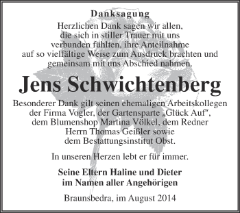 Traueranzeige von Jens Schwichtenberg von Super Sonntag Merseburg