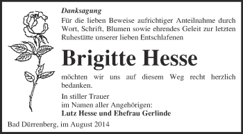 Traueranzeige von Brigitte Hesse von Super Sonntag Merseburg