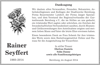 Traueranzeige von Rainer Seyffert von Super Sonntag Bernburg