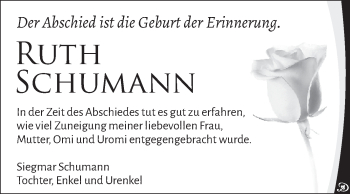 Traueranzeige von Ruth Schumann von Super Sonntag Zeitz