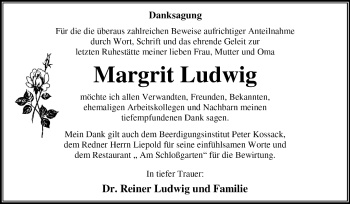 Traueranzeige von Margrit Ludwig von Super Sonntag Dessau / Köthen