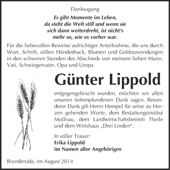 Traueranzeige von Günter Lippold von WVG - Wochenspiegel Merseburg