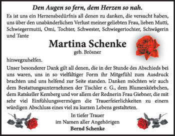 Traueranzeige von Martina Schenke von Super Sonntag Wittenberg