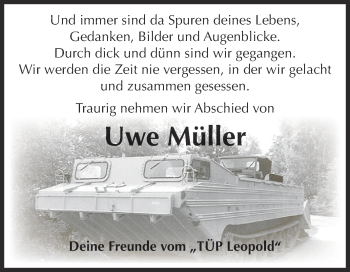 Traueranzeige von Uwe Müller von Super Sonntag Bernburg