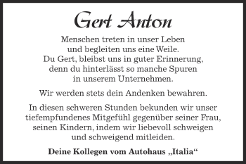 Traueranzeige von Gert Anton von Super Sonntag Bernburg