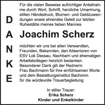 Traueranzeige von Joachim Scherz von Super Sonntag Dessau / Köthen