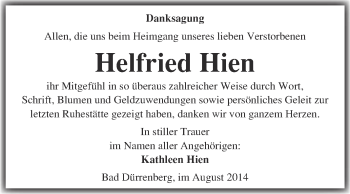 Traueranzeige von Helfried Hien von Super Sonntag Merseburg