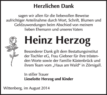 Traueranzeige von Heinz Herzog von WVG - Wochenspiegel Wittenberg