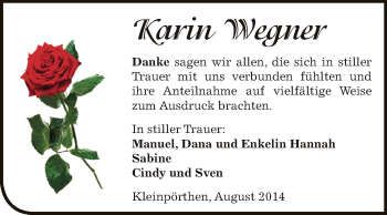 Traueranzeige von Karin Wegner von Super Sonntag Zeitz