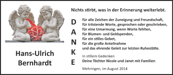 Traueranzeige von Hans-Ulrich Bernhardt von WVG - Wochenspiegel Aschersleben