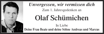 Traueranzeige von Olaf Schümichen von WVG - Wochenspiegel NMB / WSF / ZTZ