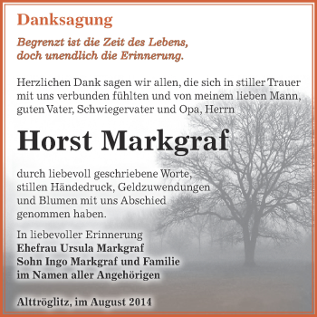 Traueranzeige von Horst Markgraf von Super Sonntag Zeitz