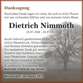 Traueranzeige von Dietrich Nimmoth von Super Sonntag Zeitz