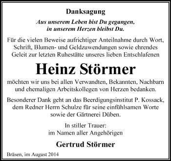 Traueranzeige von Heinz Störmer von Super Sonntag Dessau / Köthen