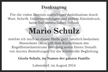 Traueranzeige von Mario Schulz von Super Sonntag Bernburg