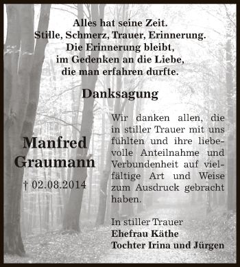 Traueranzeige von Manfred Graumann von Super Sonntag Bernburg