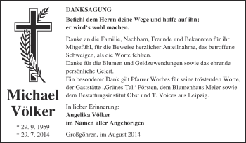 Traueranzeige von Michael Völker von Super Sonntag Merseburg