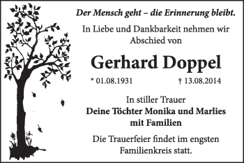 Traueranzeige von Gerhard Doppel von Super Sonntag Dessau / Köthen