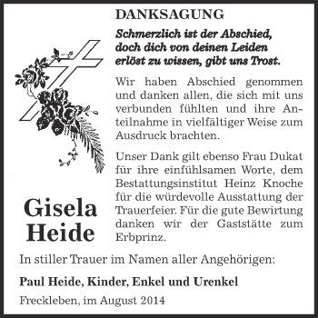 Traueranzeige von Gisela Heide von Super Sonntag Aschersleben
