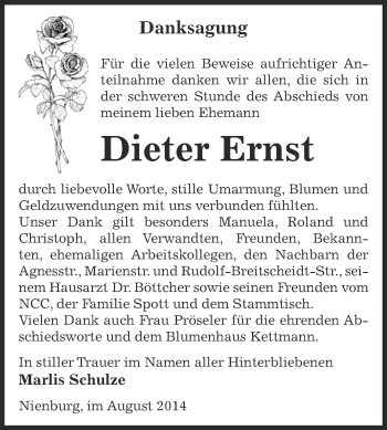 Traueranzeige von Dieter Ernst von Super Sonntag Bernburg