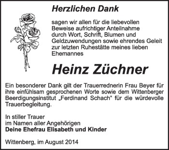 Traueranzeige von Heinz Züchner von WVG - Wochenspiegel Wittenberg