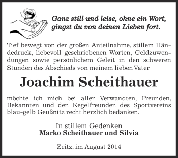 Traueranzeige von Joachim Scheithauer von Super Sonntag Zeitz