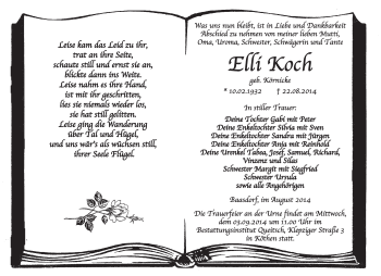 Traueranzeige von Elli Koch von Super Sonntag Dessau / Köthen