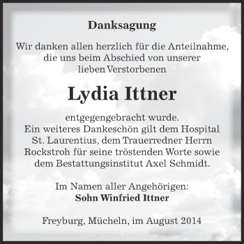 Traueranzeige von Lydia Ittner von Super Sonntag Zeitz