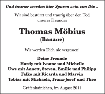 Traueranzeige von Thomas Möbius von Super Sonntag Wittenberg
