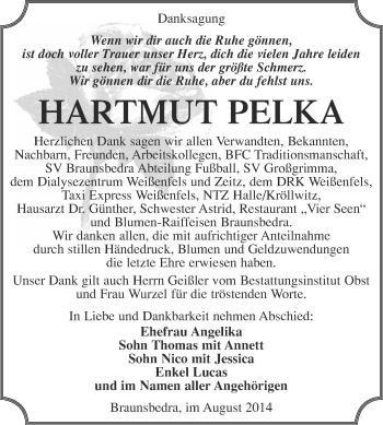 Traueranzeige von Hartmut Pelka von Super Sonntag Merseburg