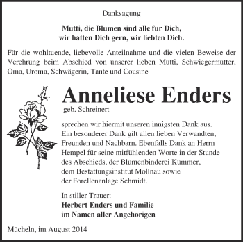 Traueranzeige von Anneliese Enders von WVG - Wochenspiegel Merseburg