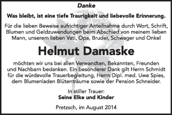 Traueranzeige von Helmut Damaske von WVG - Wochenspiegel Wittenberg