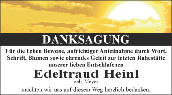 Traueranzeige von Edeltraud Heinl von Super Sonntag Aschersleben