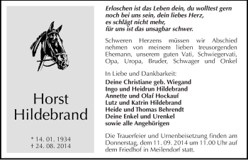 Traueranzeige von Horst Hildebrand von Mitteldeutsche Zeitung Köthen