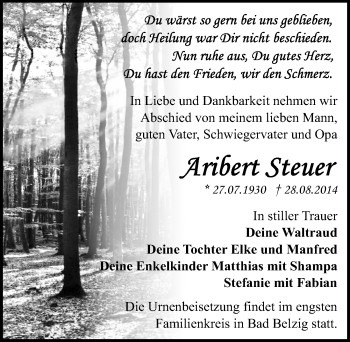 Traueranzeige von Aribert Steuer von Mitteldeutsche Zeitung Wittenberg