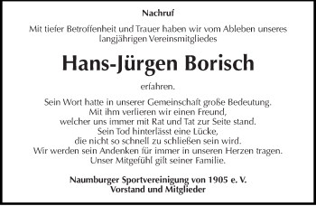 Traueranzeige von Hans-Jürgen Borisch von Mitteldeutsche Zeitung Naumburg/Nebra