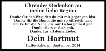 Traueranzeige von Regina  von Mitteldeutsche Zeitung Halle/Saalkreis