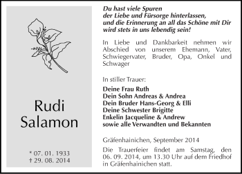 Traueranzeige von Rudi Salamon von Mitteldeutsche Zeitung Wittenberg
